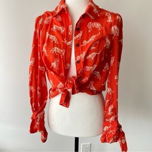 Anthropologie Masha Volnova Red Tiger-Print Button Down Blouse